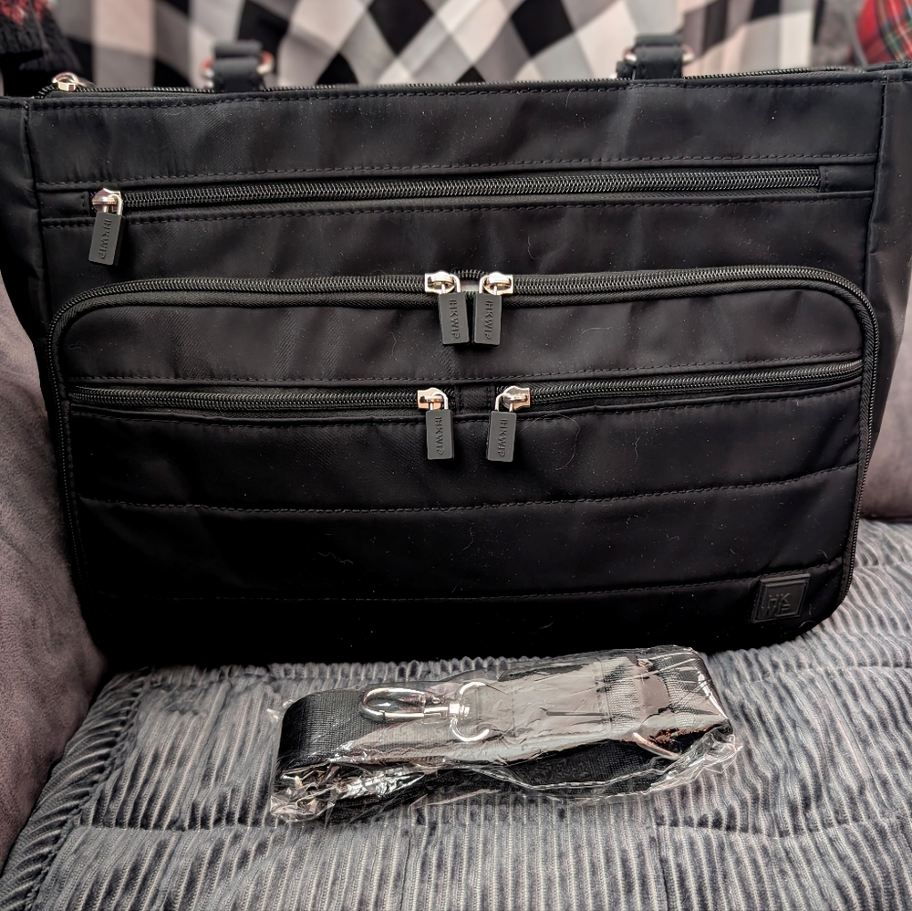 Ihkwip Traverse East/West Tote with Crossbody Tote Black